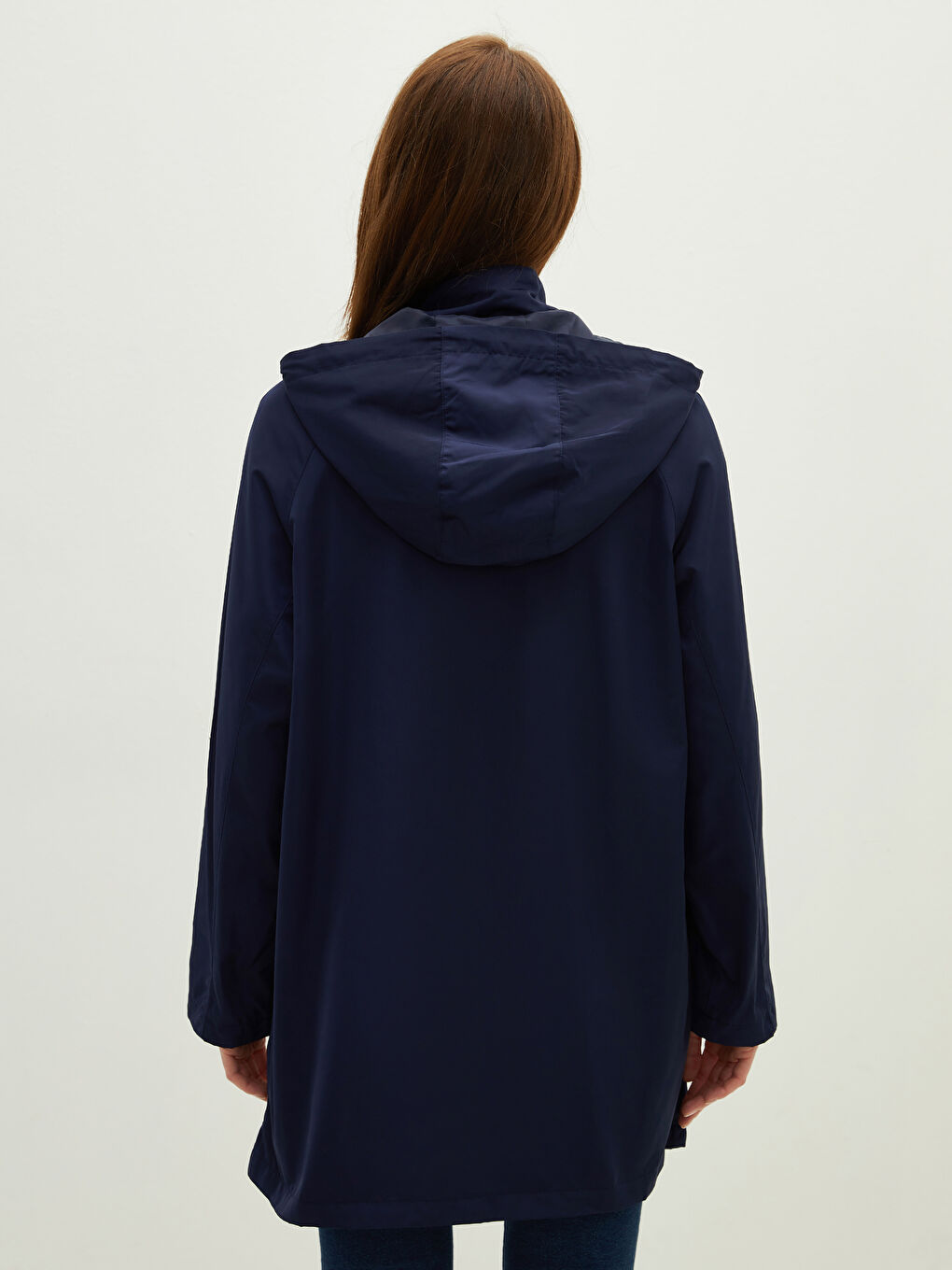 معطف واق من المطر للسيدات بكابوش ياقة سادة بسحاب إغلاق كم طويل-4