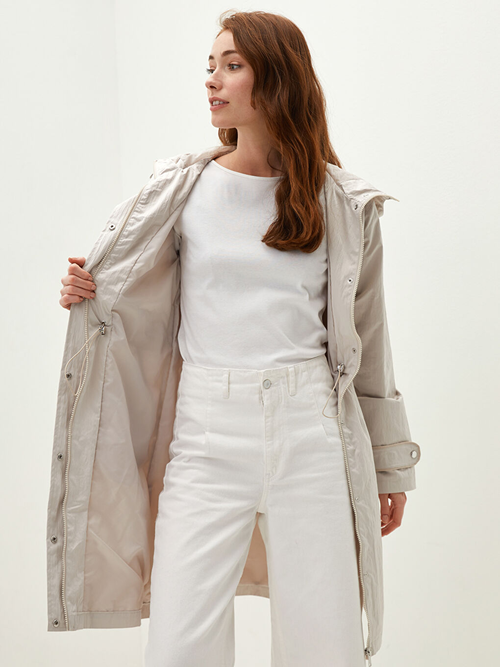 Дождевик с капюшоном, прямой, с длинным рукавом для женщин-2