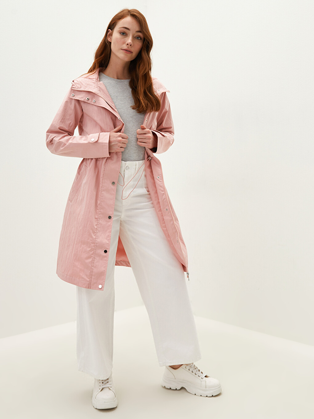 Hooded Collar Straight Long Sleeve Women's Raincoat