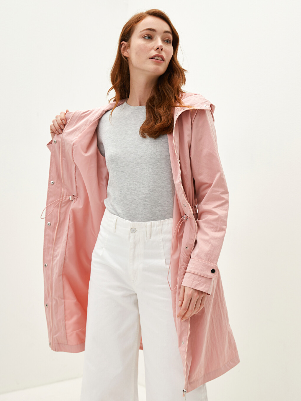 Hooded Collar Straight Long Sleeve Women's Raincoat-2
