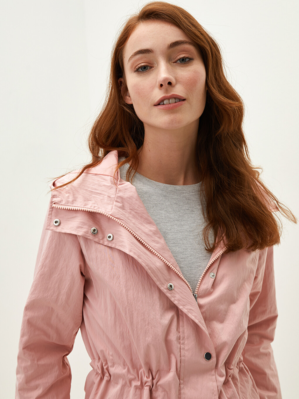 Hooded Collar Straight Long Sleeve Women's Raincoat-3