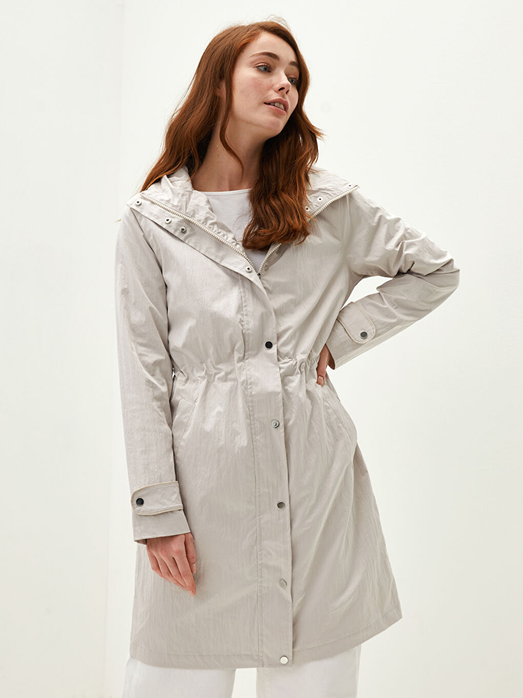 Дождевик с капюшоном, прямой, с длинным рукавом для женщин-5