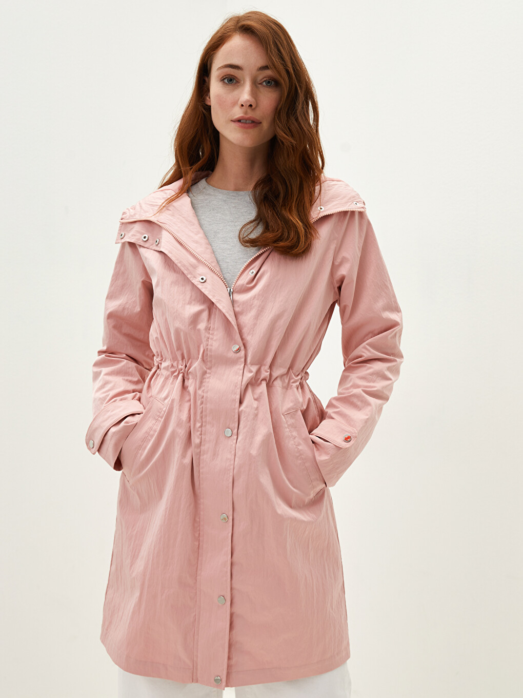 Hooded Collar Straight Long Sleeve Women's Raincoat-4