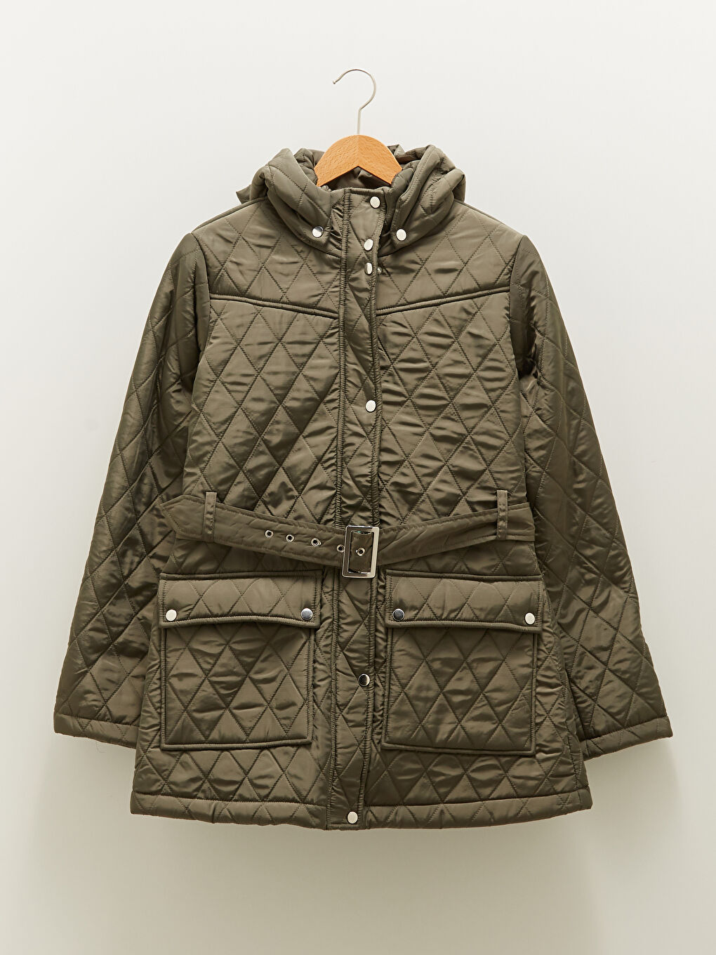 Hooded Collar Quilted Patterned Long Sleeve Pocket Detailed Women's Down Coat-5