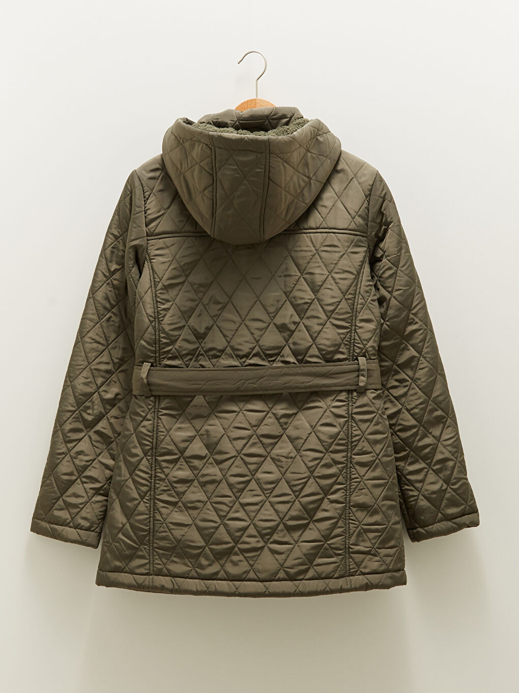 Hooded Collar Quilted Patterned Long Sleeve Pocket Detailed Women's Down Coat-6