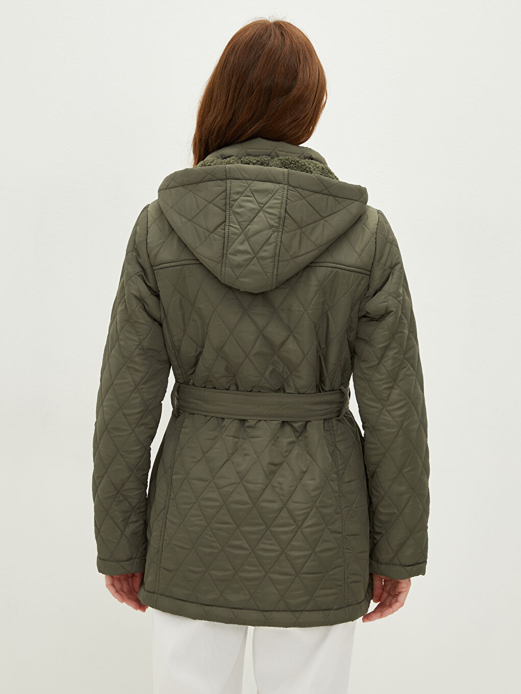 Hooded Collar Quilted Patterned Long Sleeve Pocket Detailed Women's Down Coat-4