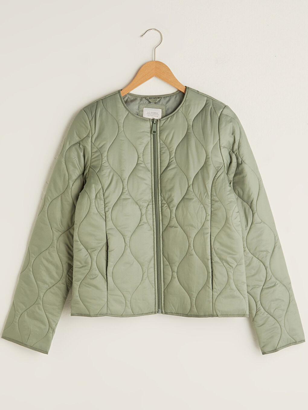 Crew Neck Self-Patterned Women's Puffer Coat-2