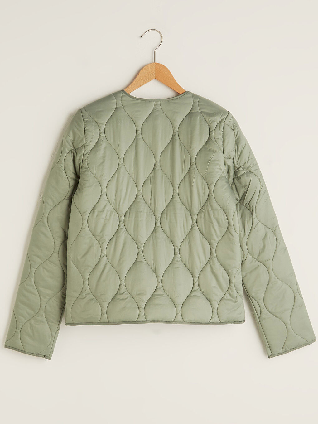 Crew Neck Self-Patterned Women's Puffer Coat-3