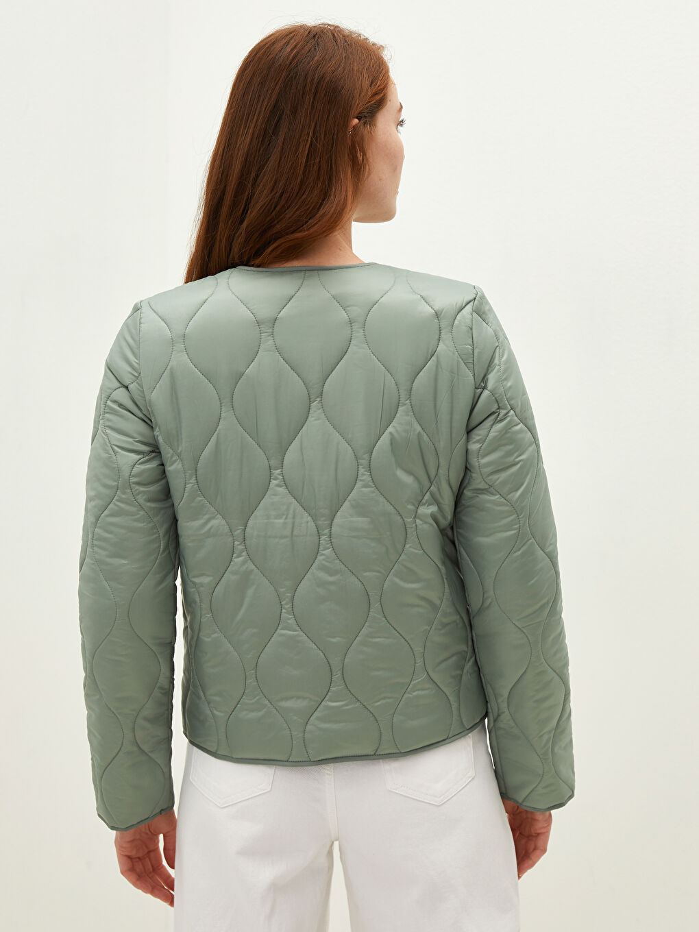 Crew Neck Self-Patterned Women's Puffer Coat-1