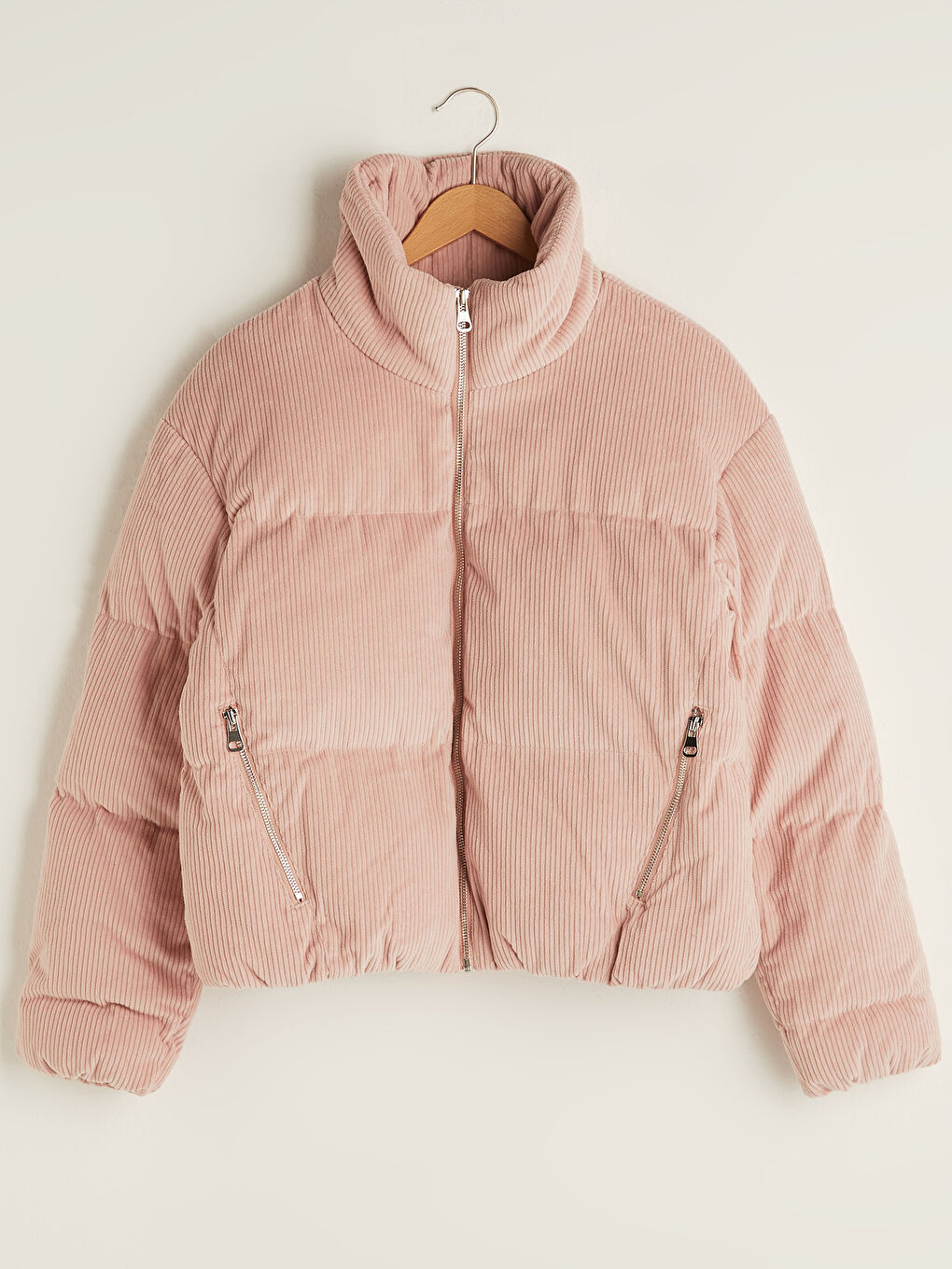 Stand Collar Straight Long Sleeve Corduroy Thick Women's Down Coat-5