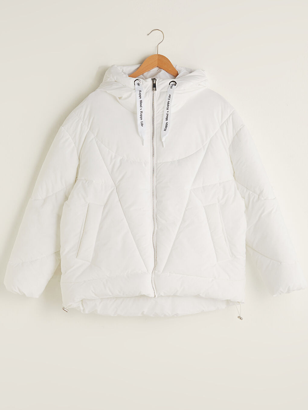 Hooded Self Patterned Long Sleeve Thick Women's Down Jacket-5