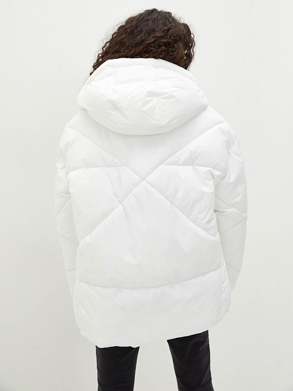 Hooded Self Patterned Long Sleeve Thick Women's Down Jacket-1