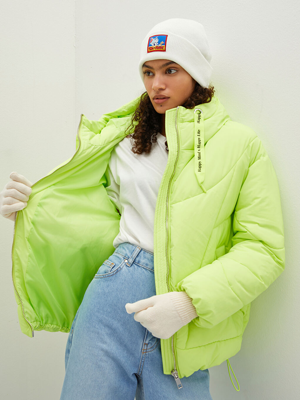 LCW Vision Hooded Self Patterned Long Sleeve Thick Women's Down Jacket -W10235Z8-PGQ