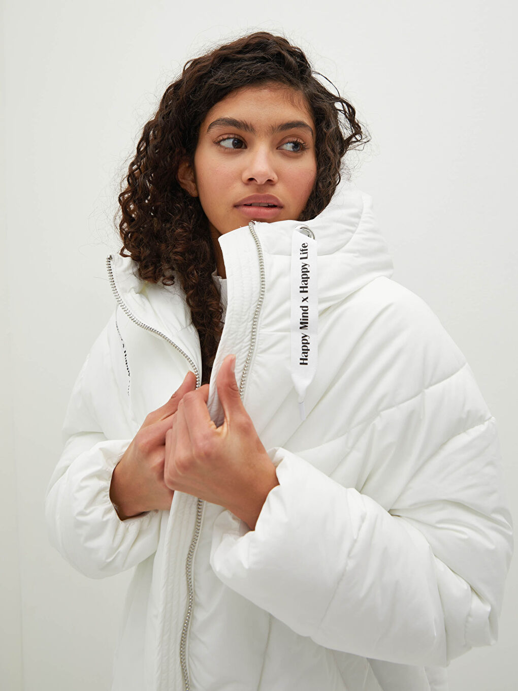 Hooded Self Patterned Long Sleeve Thick Women's Down Jacket