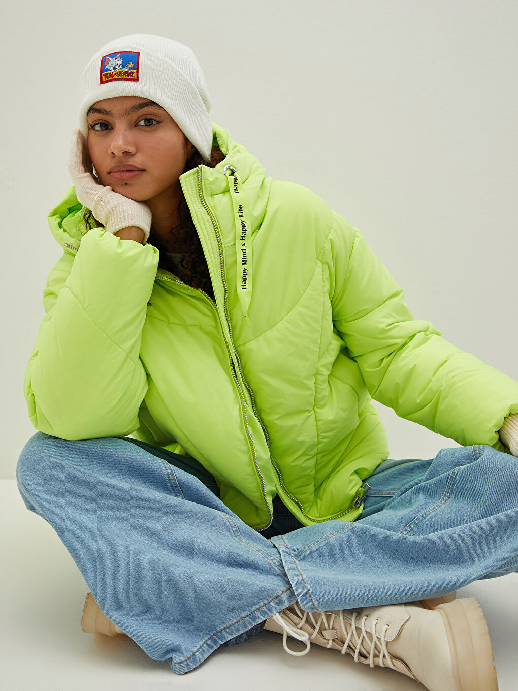 LCW Vision Hooded Self Patterned Long Sleeve Thick Women's Down Jacket -W10235Z8-PGQ