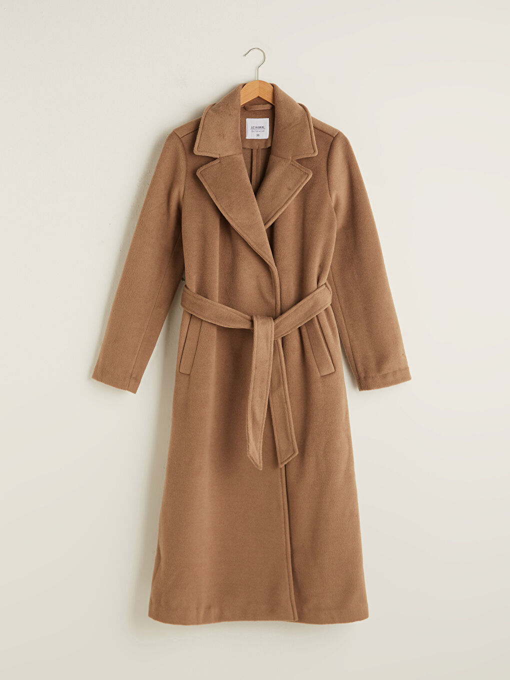 Jacket Collar Waist Belt Pocket Detailed Long Sleeve Women's Cachet Coat-4