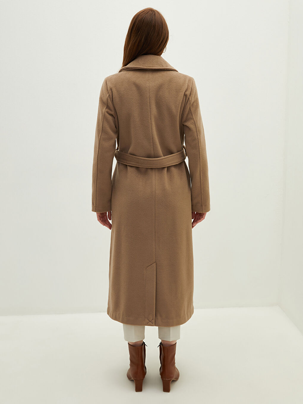 Jacket Collar Waist Belt Pocket Detailed Long Sleeve Women's Cachet Coat-2