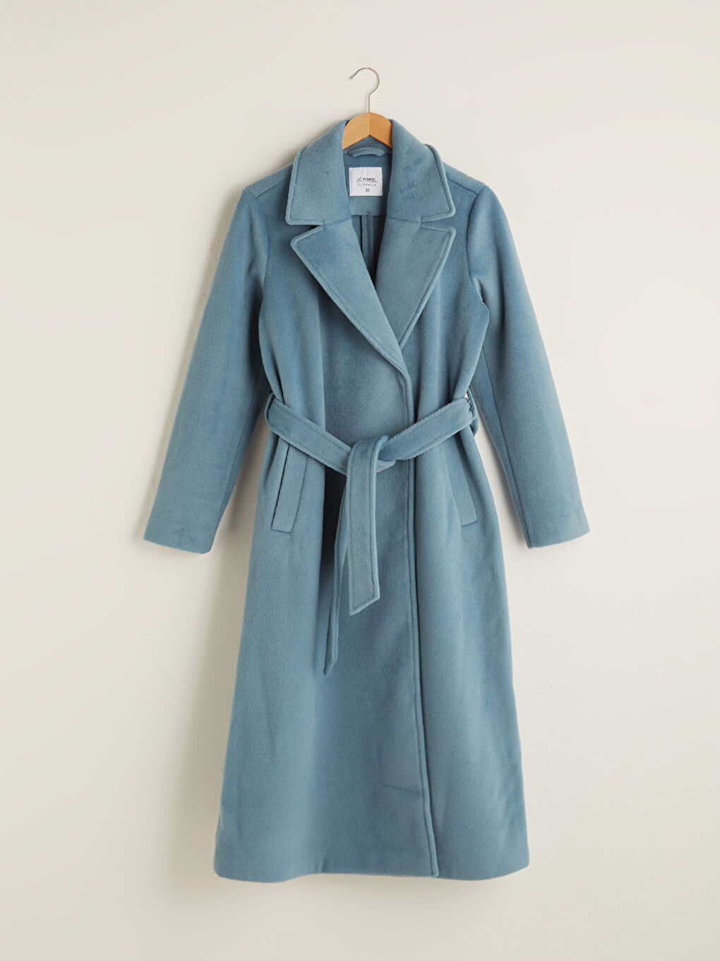 Jacket Collar Waist Belt Pocket Detailed Long Sleeve Women's Cachet Coat-6
