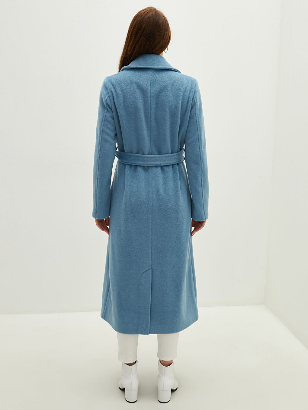 Jacket Collar Waist Belt Pocket Detailed Long Sleeve Women's Cachet Coat-4