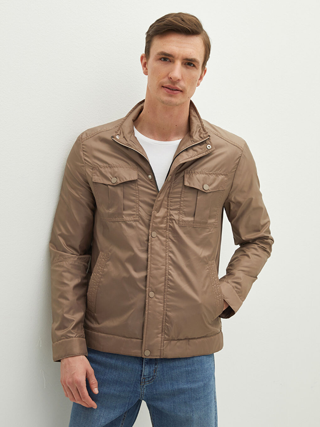 Palton Subțire cu Guler Tip Pâlnie Standard Fit pentru Bărbați-2