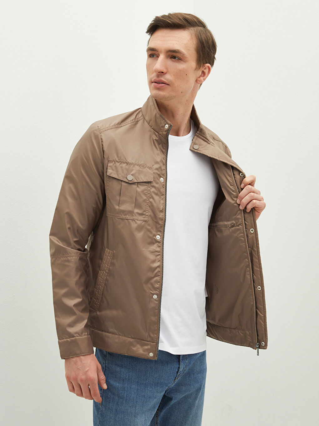 Palton Subțire cu Guler Tip Pâlnie Standard Fit pentru Bărbați-3