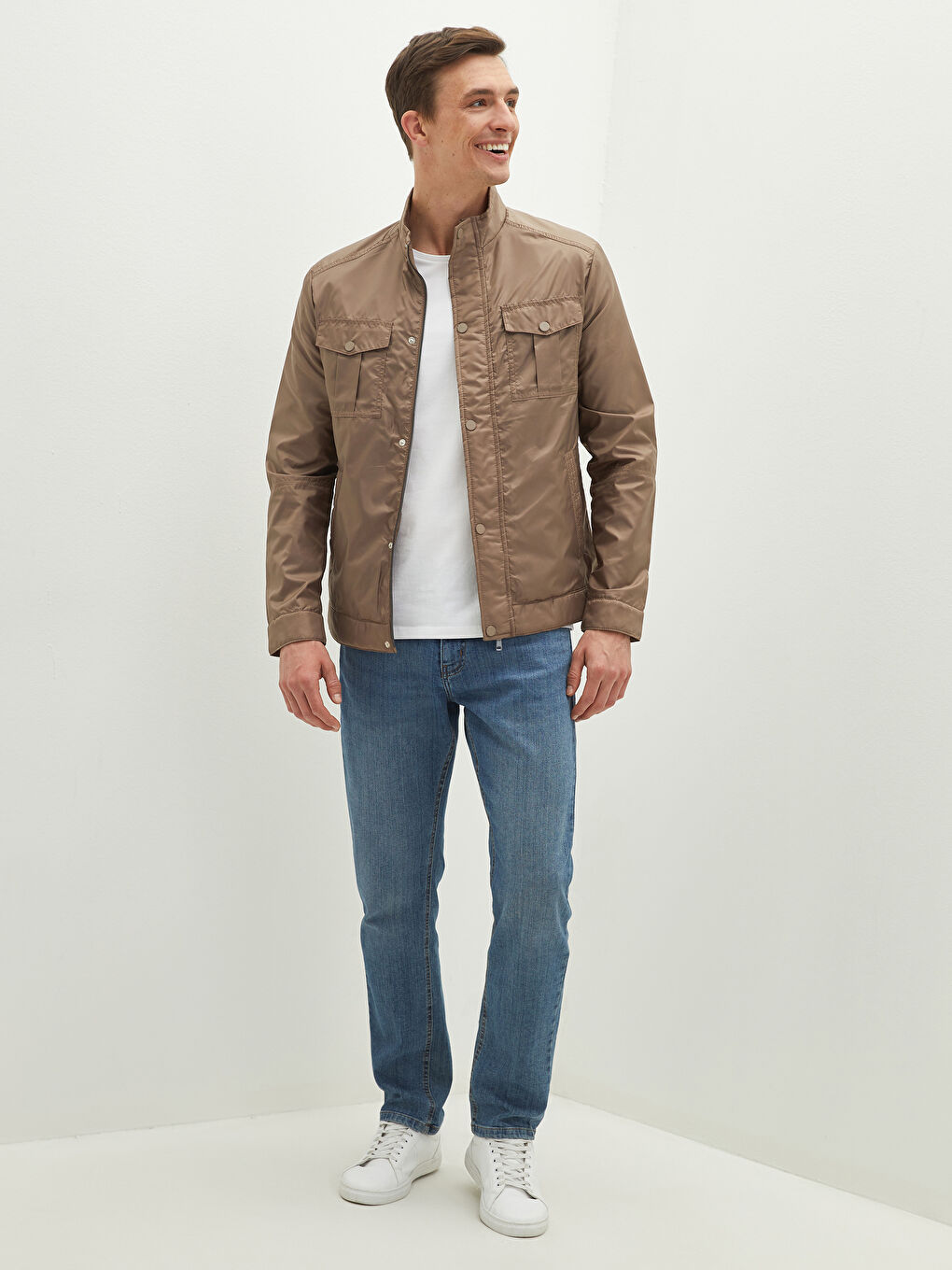 Palton Subțire cu Guler Tip Pâlnie Standard Fit pentru Bărbați-4