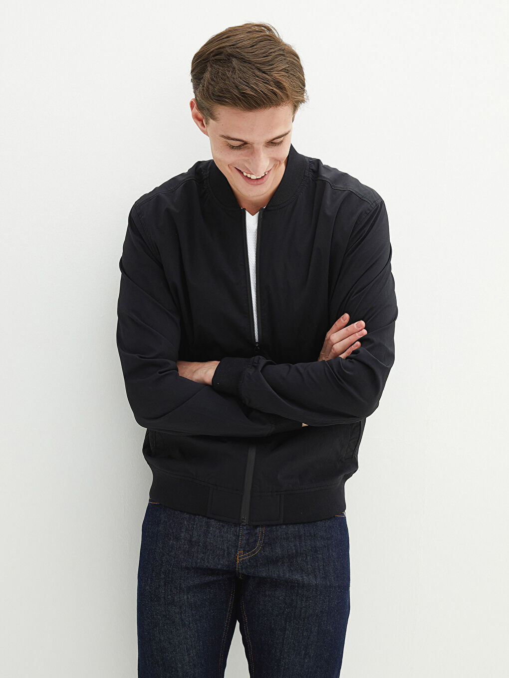 Standard Fit College-Kragen Herren Bomberjacke