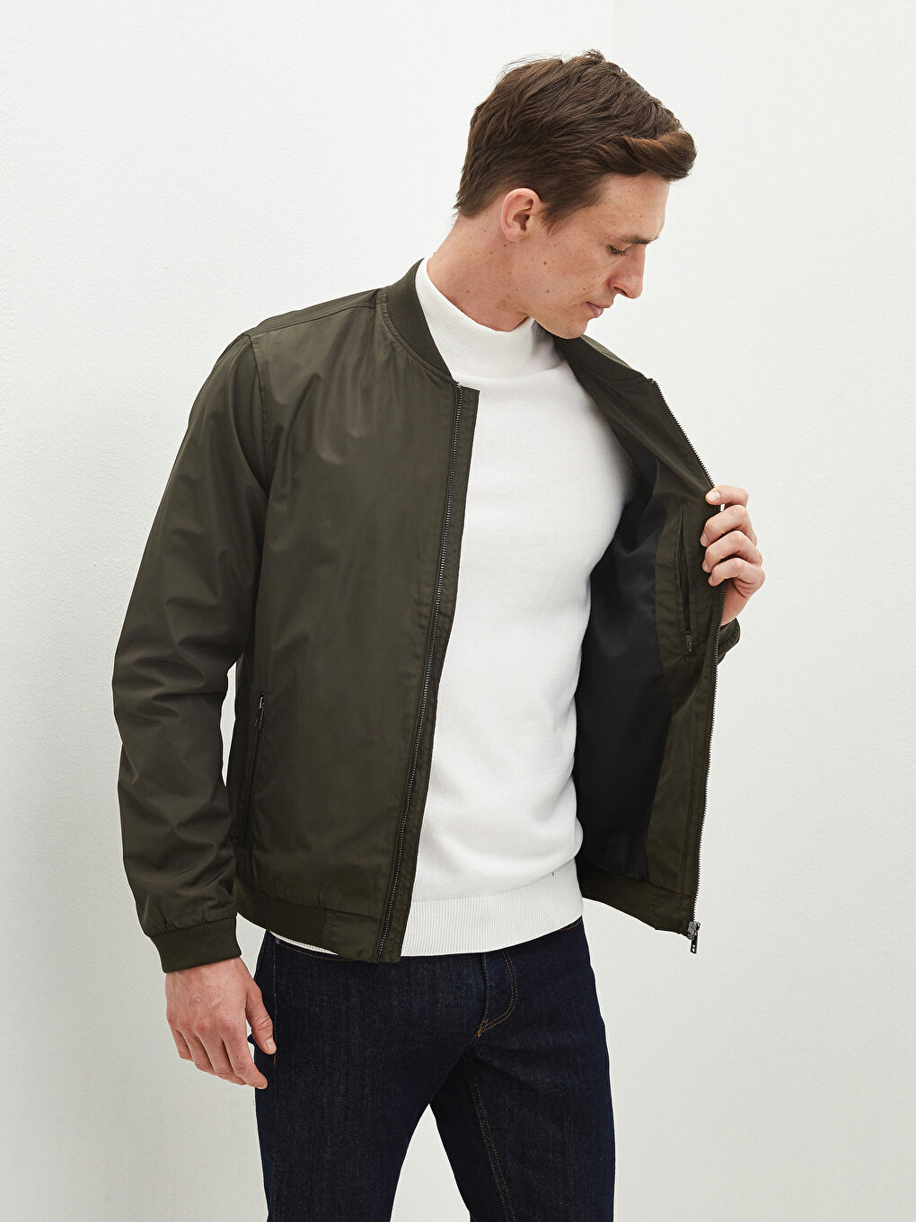 Slim Fit College Collar Bomber Thin Men's Coat-3
