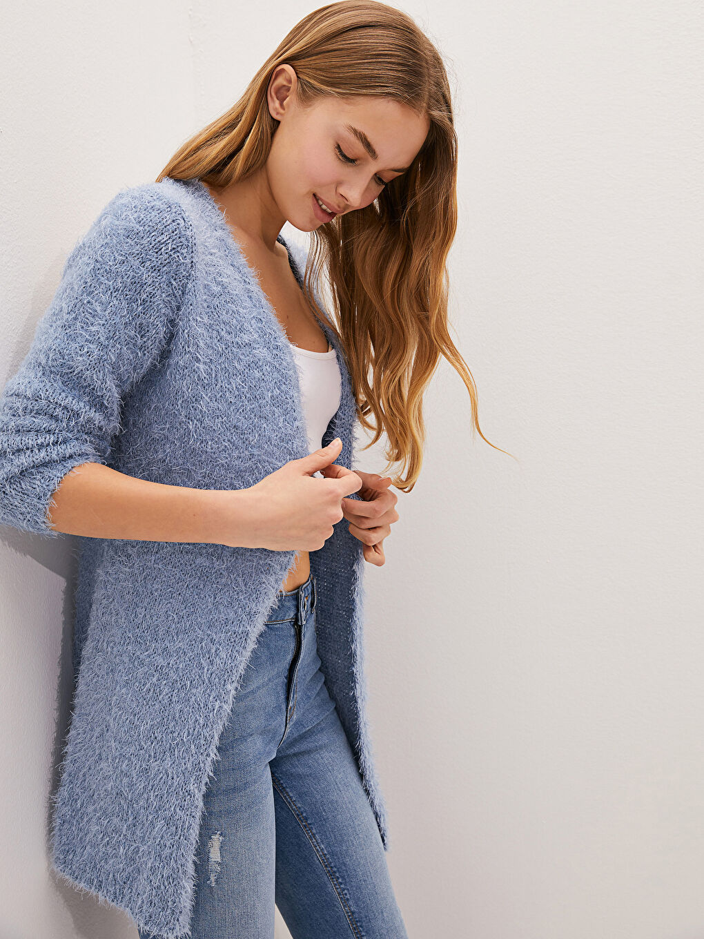Beard Yarn Long Sleeve Women's Knitwear Cardigan-1