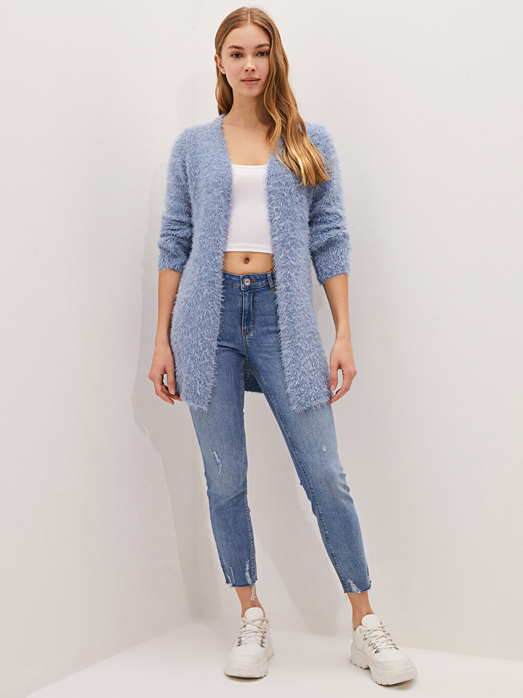 Beard Yarn Long Sleeve Women's Knitwear Cardigan-2