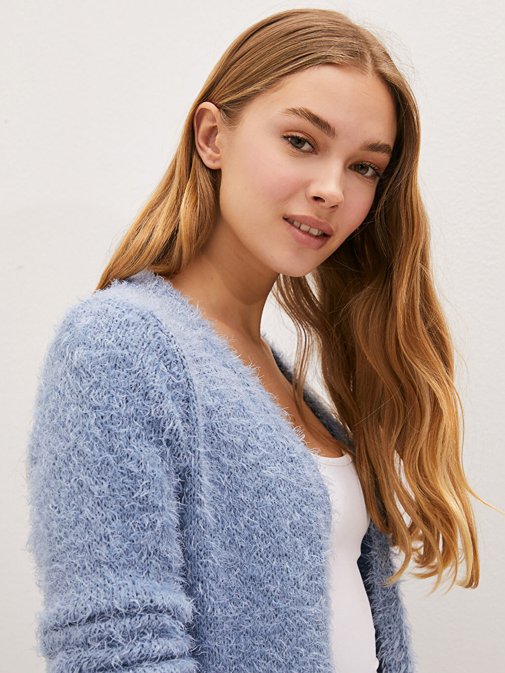 Beard Yarn Long Sleeve Women's Knitwear Cardigan-3