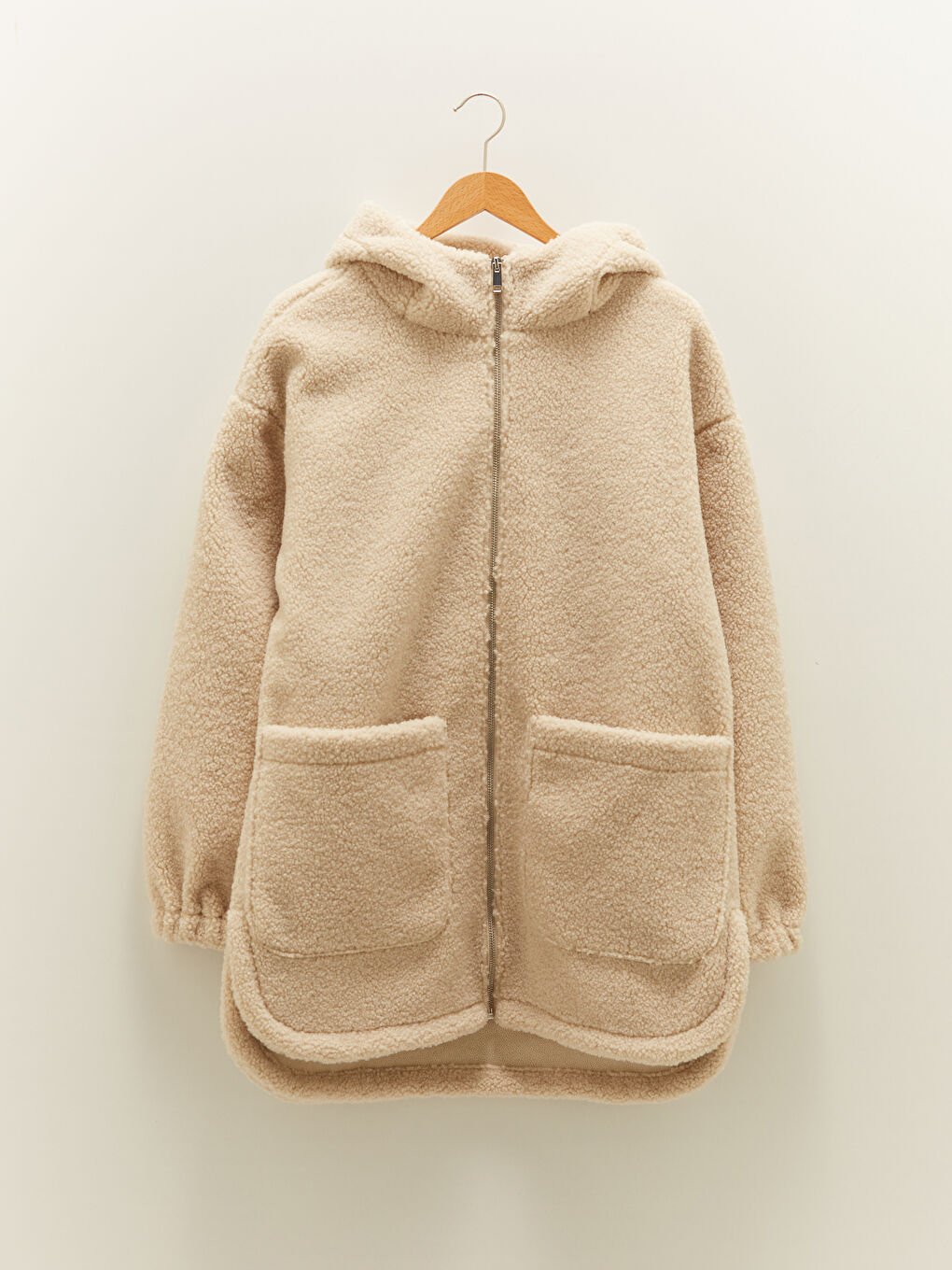 Hooded Collar Straight Long Sleeve Pocket Detailed Plush Women's Coat-6