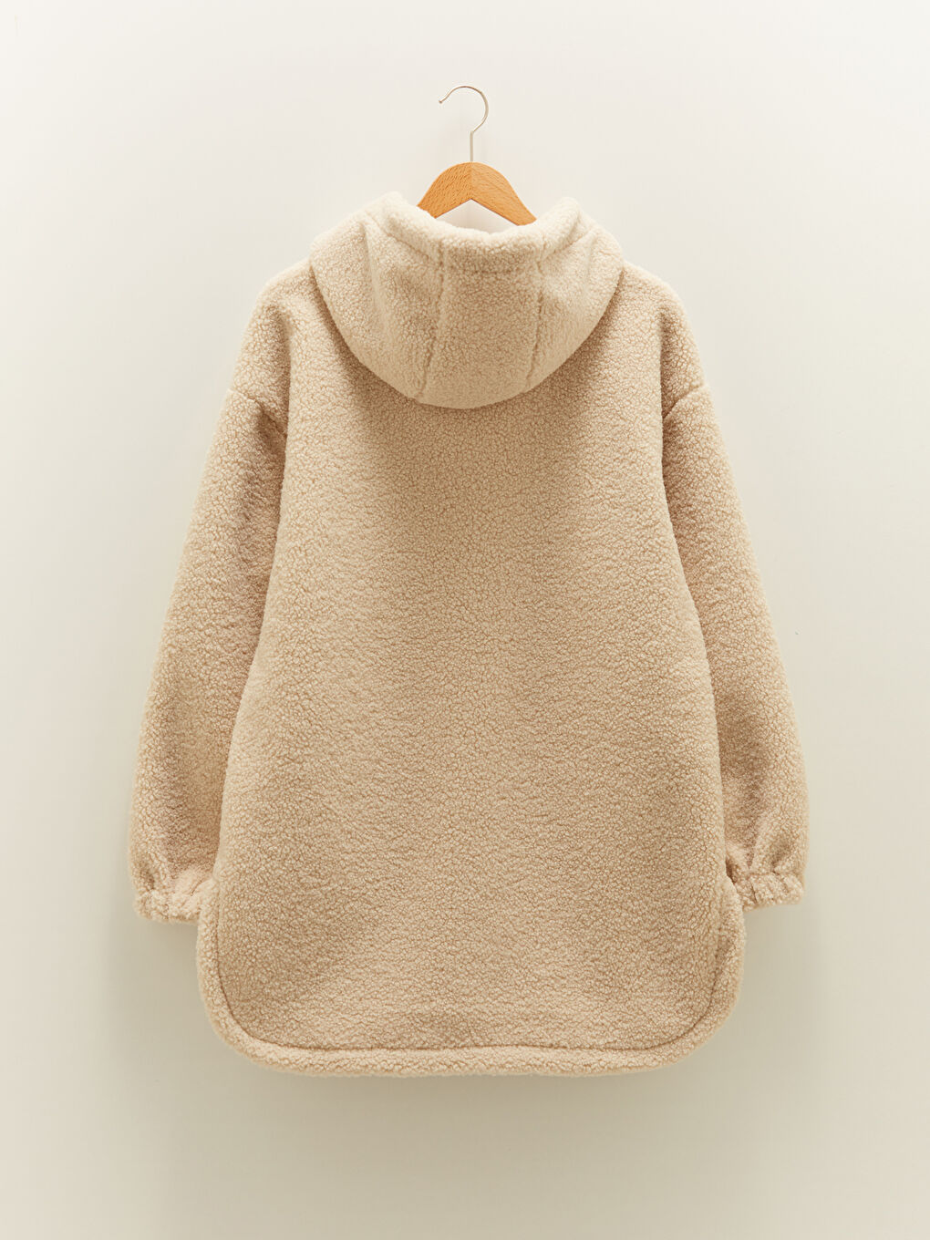 Hooded Collar Straight Long Sleeve Pocket Detailed Plush Women's Coat-7