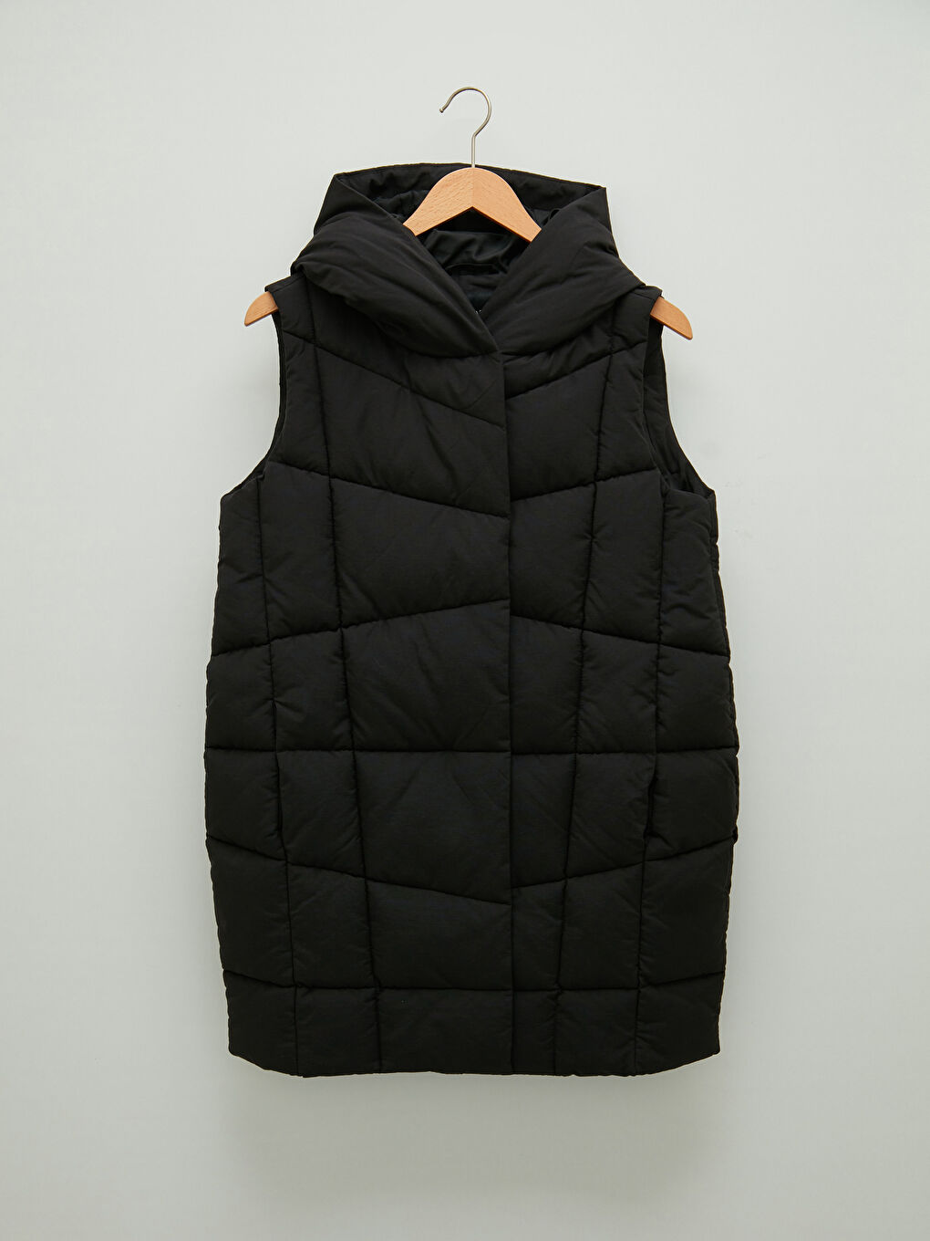 Әйелдерге арналған капюшонды жеңсіз принтті пуховик жилет-5