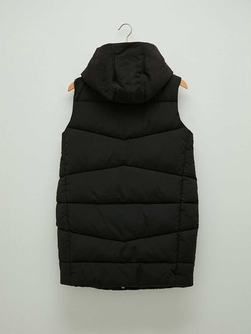 Әйелдерге арналған капюшонды жеңсіз принтті пуховик жилет-6