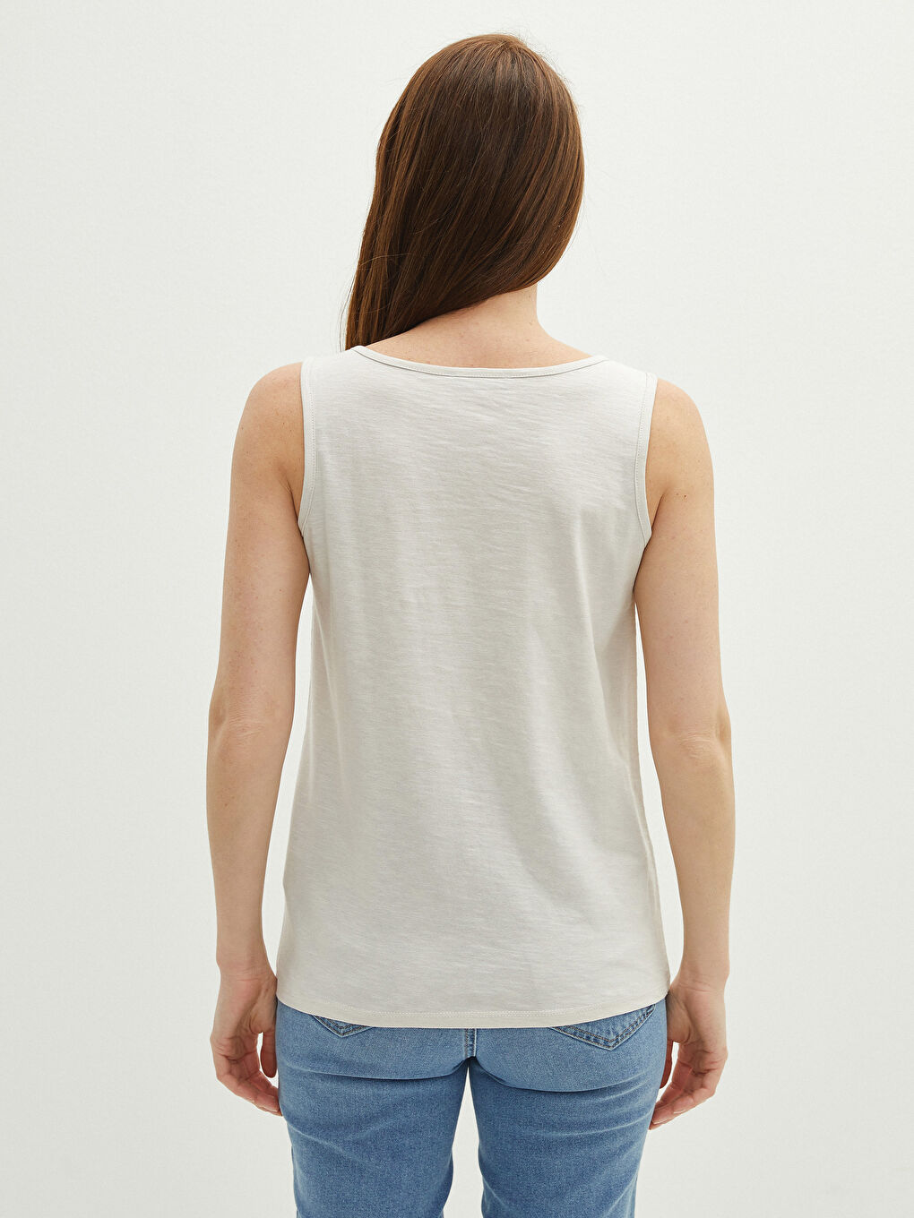 Gri U Yaka Kolsuz Düğme Detaylı Kadın Atlet-2