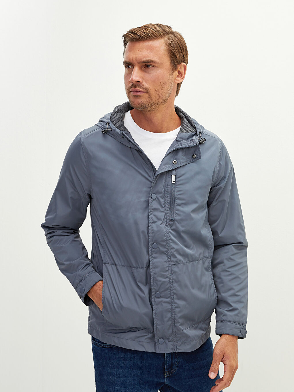 Дождевик Мужской Тонкий С Капюшоном Свободного Кроя-1