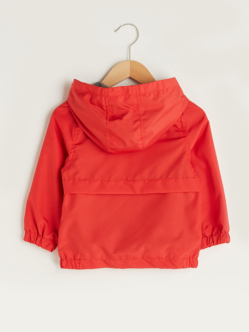 Kırmızı Kapüşonlu Uzun Kollu Basic Erkek Bebek Fermuarlı Mont-3