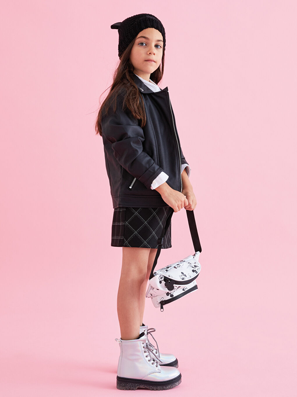 Shirt Collar Leather Look Girl Jacket-1