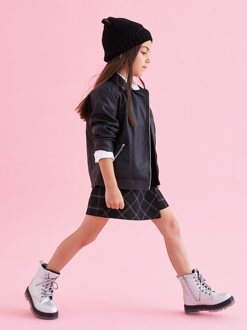 Shirt Collar Leather Look Girl Jacket-2