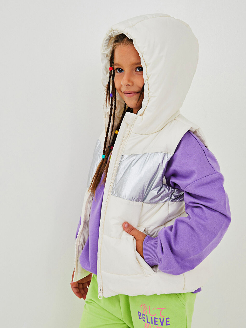 Hooded Girls' Puffer Gilet