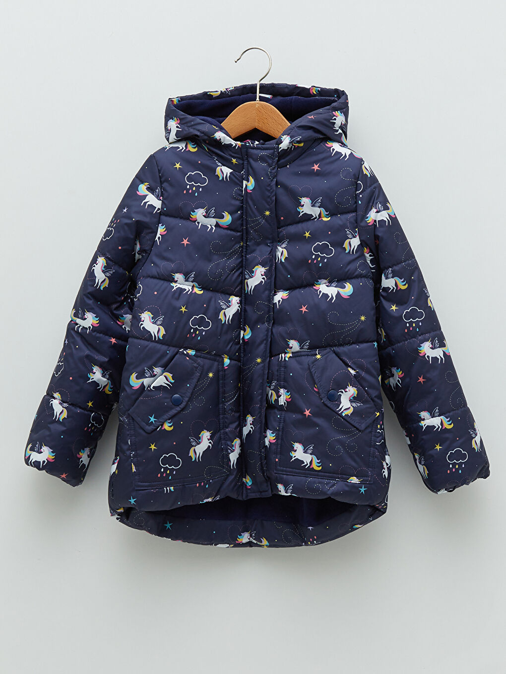 Hooded Printed Girl Coat