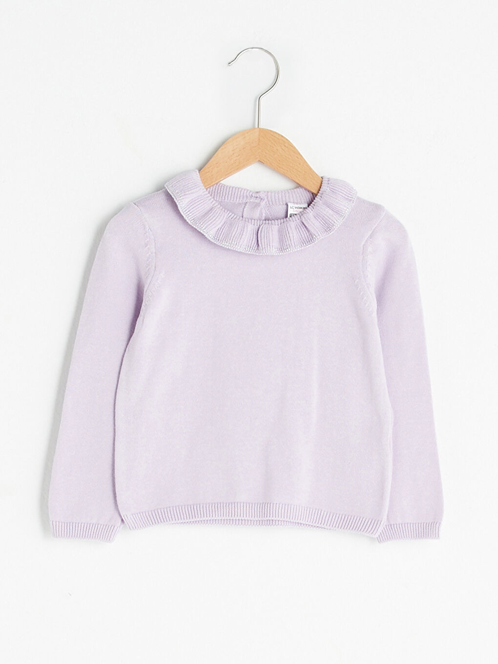 Lila Fırfır Detaylı Bisiklet Yaka Uzun Kollu Basic Kız Bebek Triko Kazak