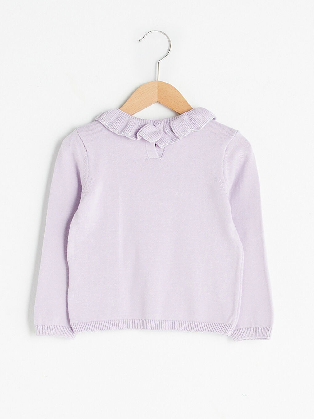 Lila Fırfır Detaylı Bisiklet Yaka Uzun Kollu Basic Kız Bebek Triko Kazak-1