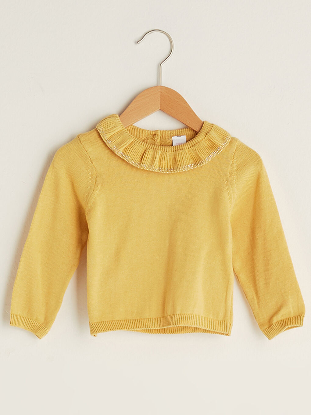 Ruffle Detailed Crew Neck Long Sleeve Basic Baby Girl Tricot Sweater