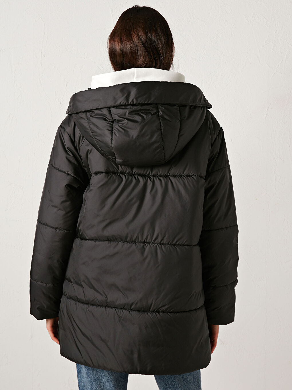 Manteau Bouffant Uni à Capuche pour Femmes-2