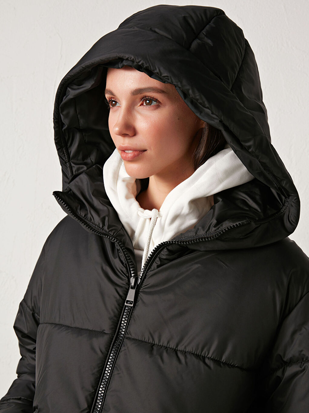 Manteau Bouffant Uni à Capuche pour Femmes