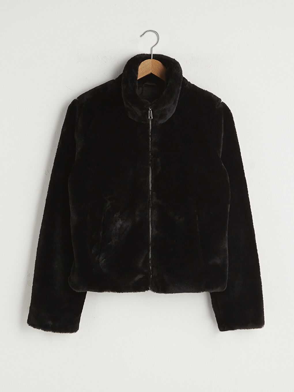 Пальто Женское Толстое Плюшевое С Длинным Рукавом С Воротником-Трубой И Карманами-4