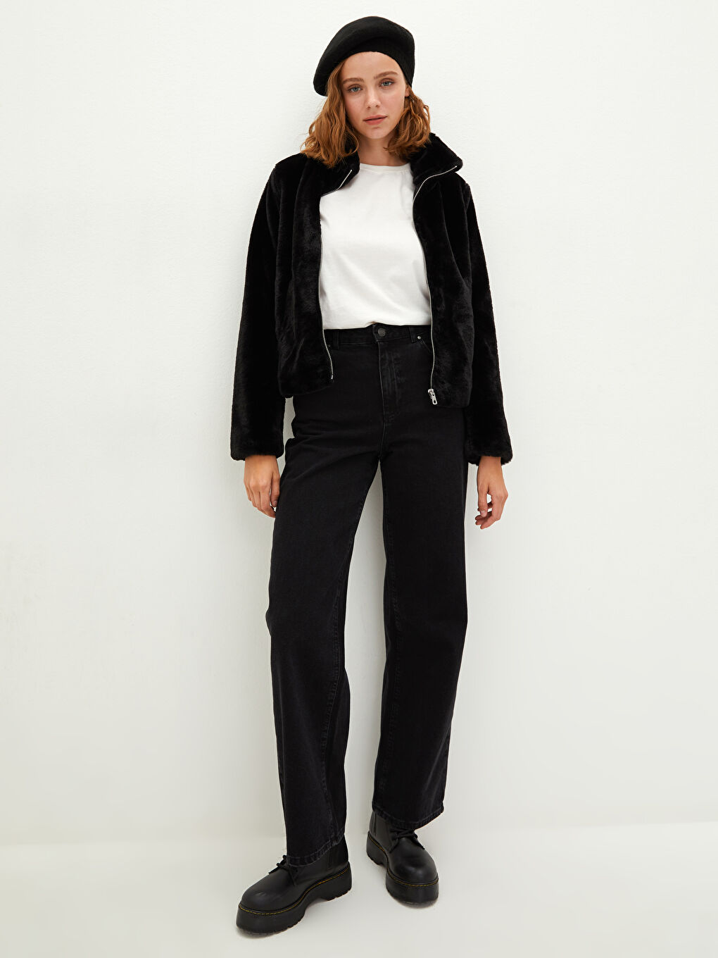 Пальто Женское Толстое Плюшевое С Длинным Рукавом С Воротником-Трубой И Карманами-2