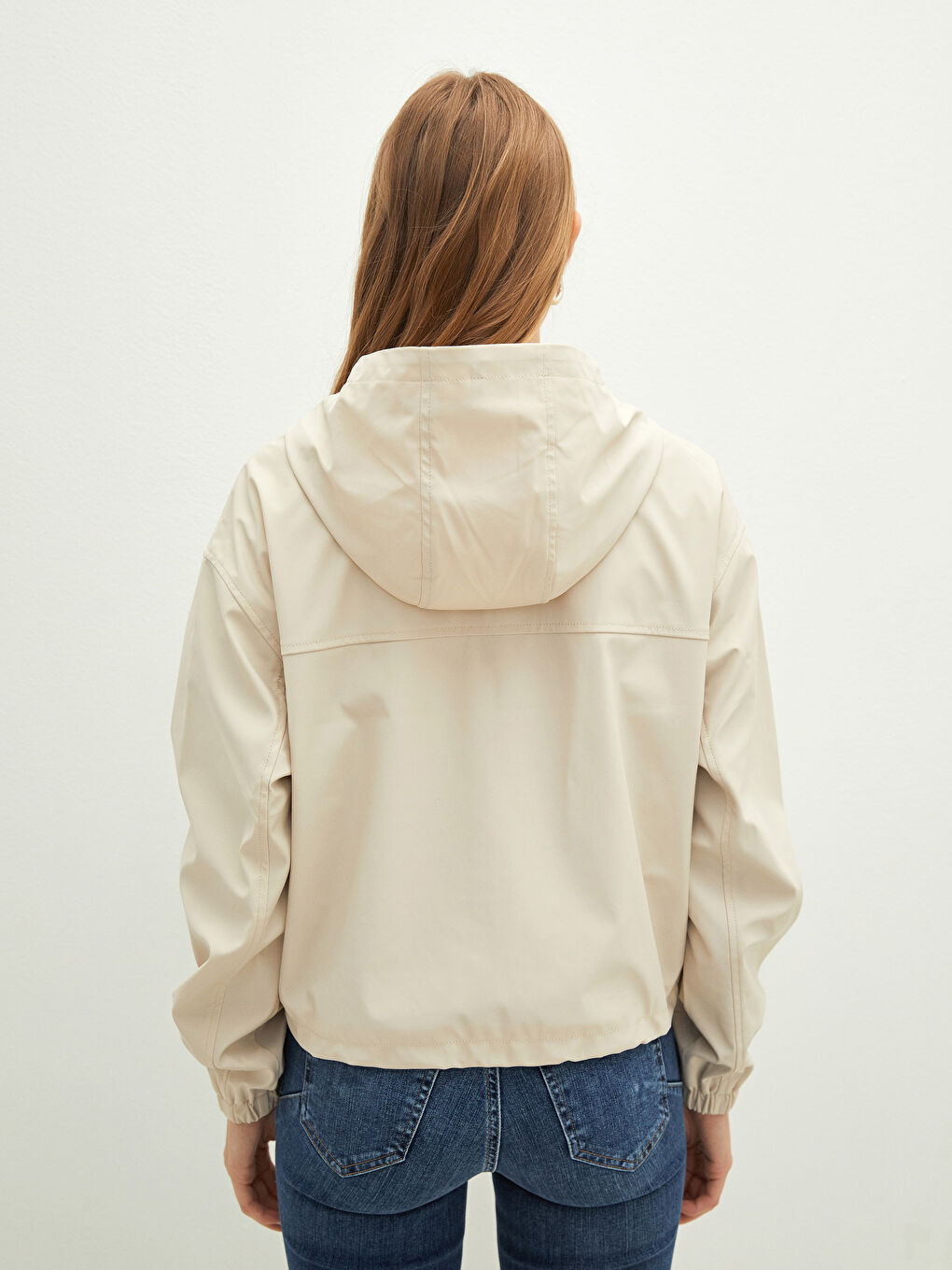 Hooded Collar Regular Long Sleeve Zippered Women's Raincoat-5